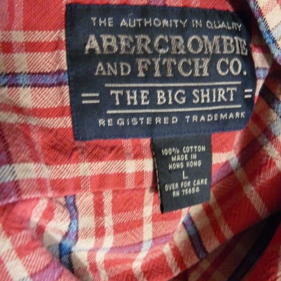 Abercrombie & Fitch The Big Shirt Mens Size Large Red & Blue Plaid 100% Cotton - Picture 7 of 9